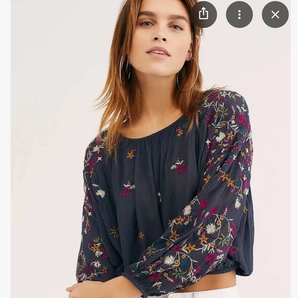Free People Indigo Wild Flowers Blouse - Picture 5 of 6
